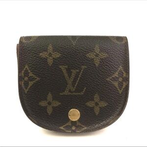 Authentic Louis Vuitton Brown Monogram Porte Monnaie Goussette Canvas Coin Pouch
